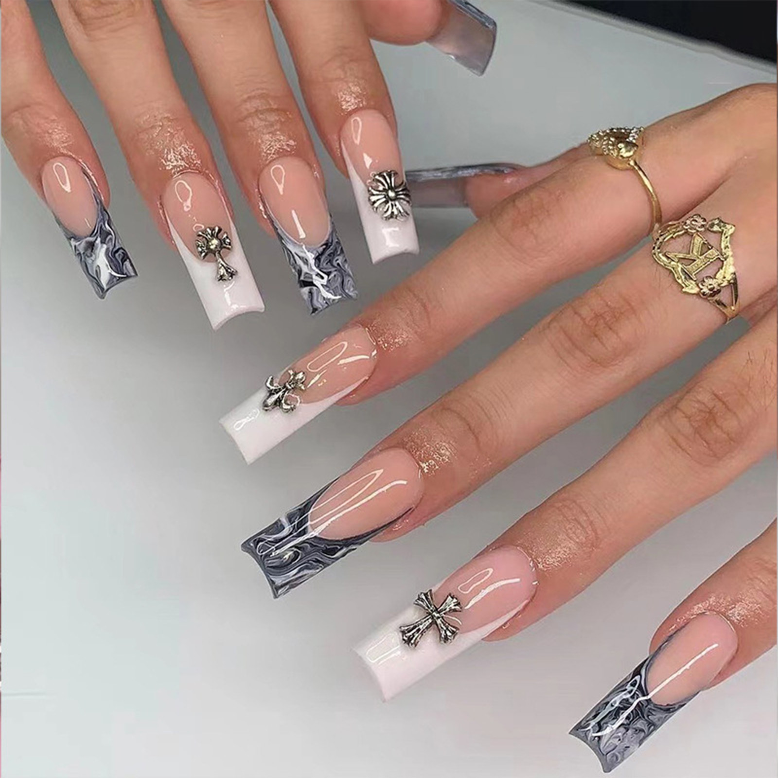 18pcs Wearable Fake Nail Colorful Designs Press On Long Cover Coffin False Nails