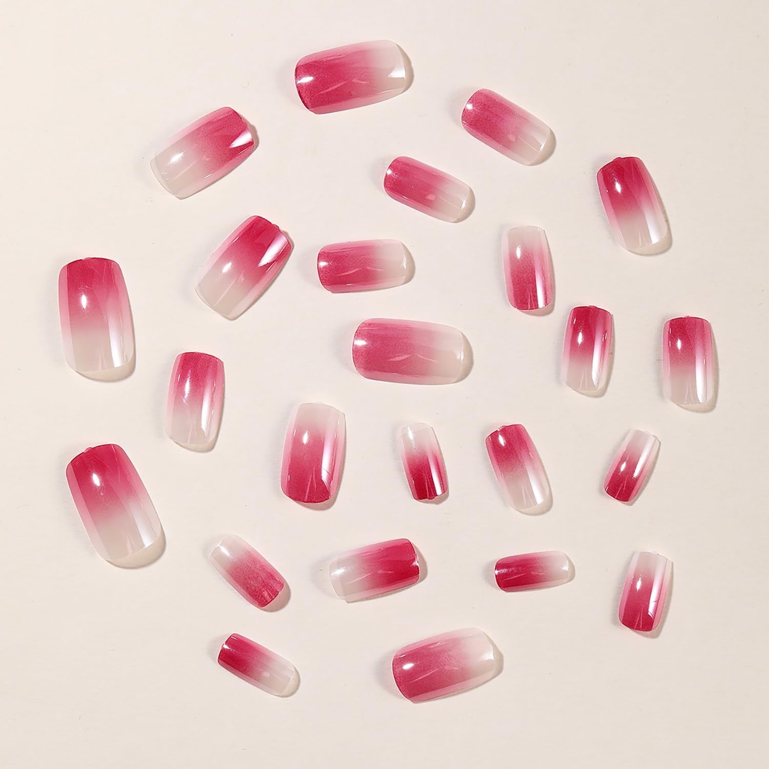 Medium Chrome Press on Nails Ombre Fake Nails Square Shape Glue on Nails Glos…