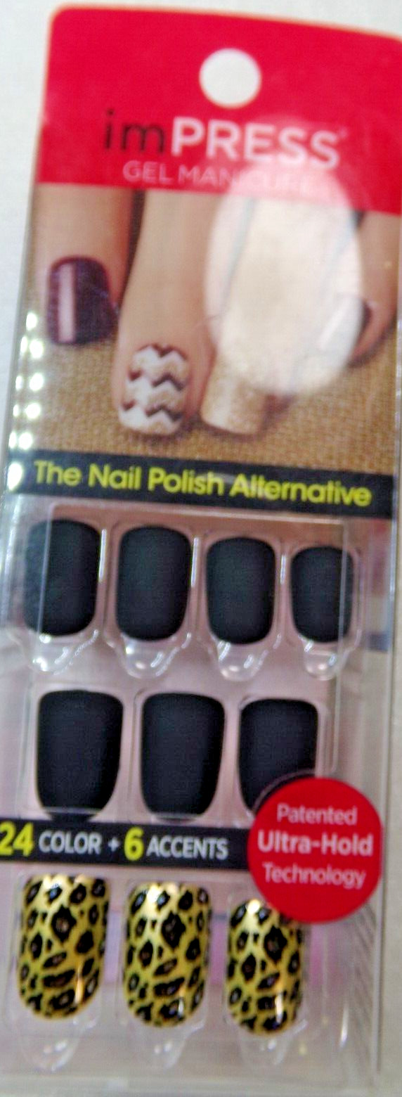 IMPRESS Color NAILS PRESS ON SHORT – Matte Black with Gold Leopard Accents