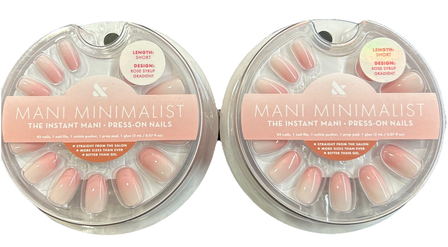 2 Sets Of Olive & June Instant Mani Press-On Nails Short Rose Syrup Gradient