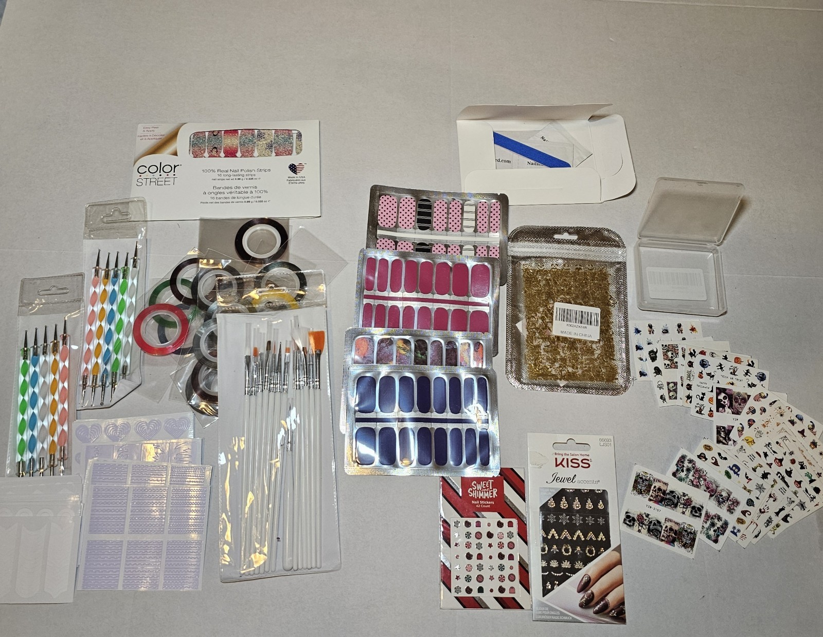 Nail Art Design Lot Dotting Tools Stickers Tattoos Striping Brushes Color Street
