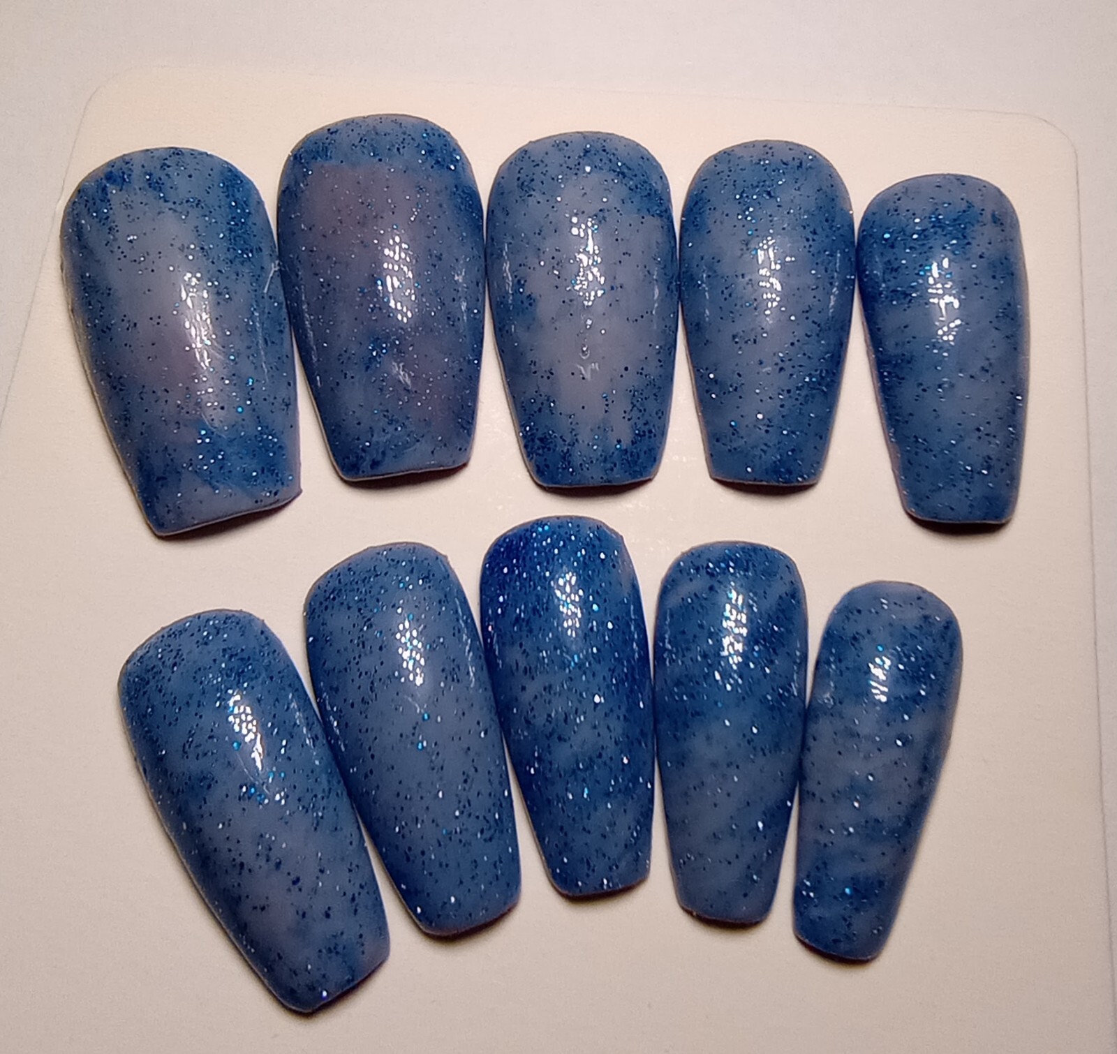 Blue/Grey PressOns, Handmade, Winter, Coffin, Medium, Nails, Gifts, For Her