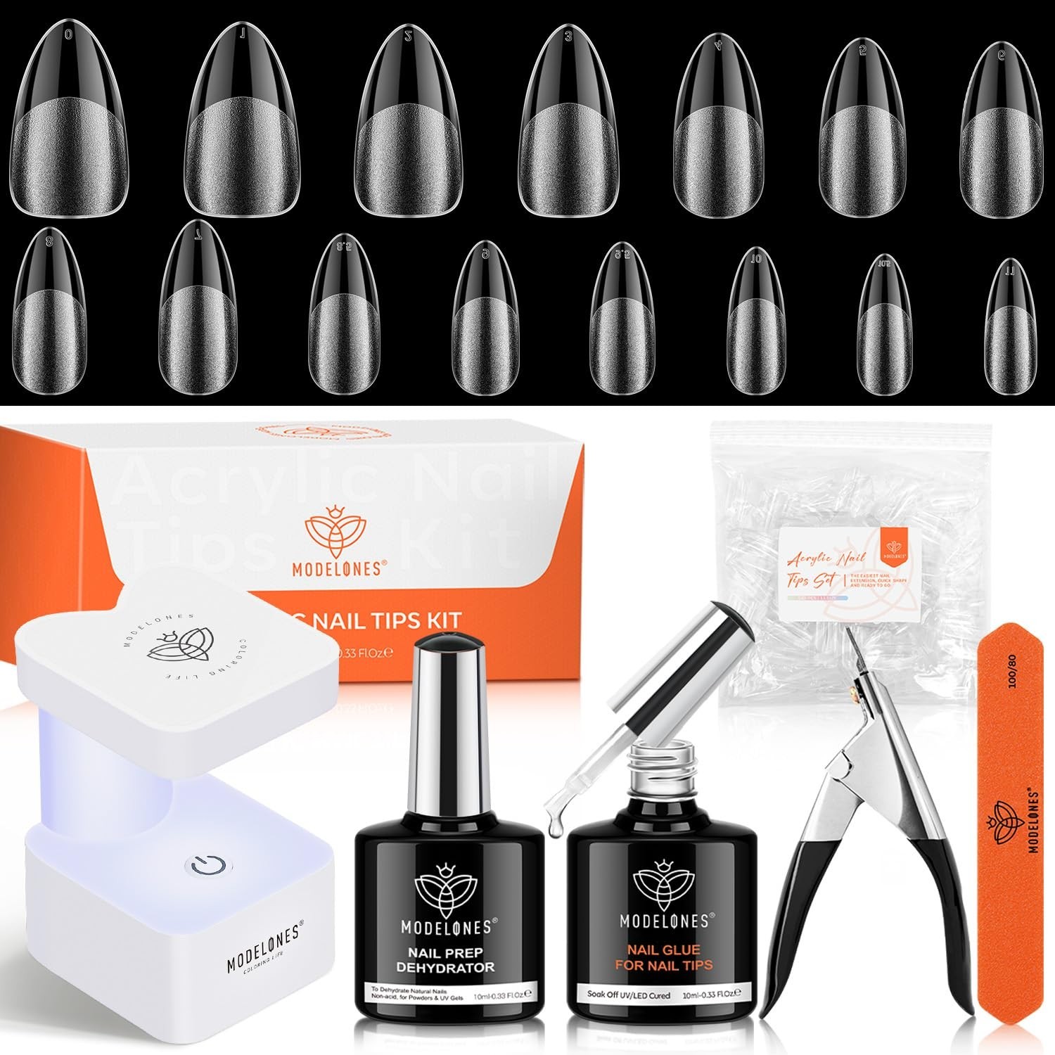X Nail Gel Kit Almond, Upgrade 15Sizes Fake Nails, 9-in-One Glue Dehydrator &…