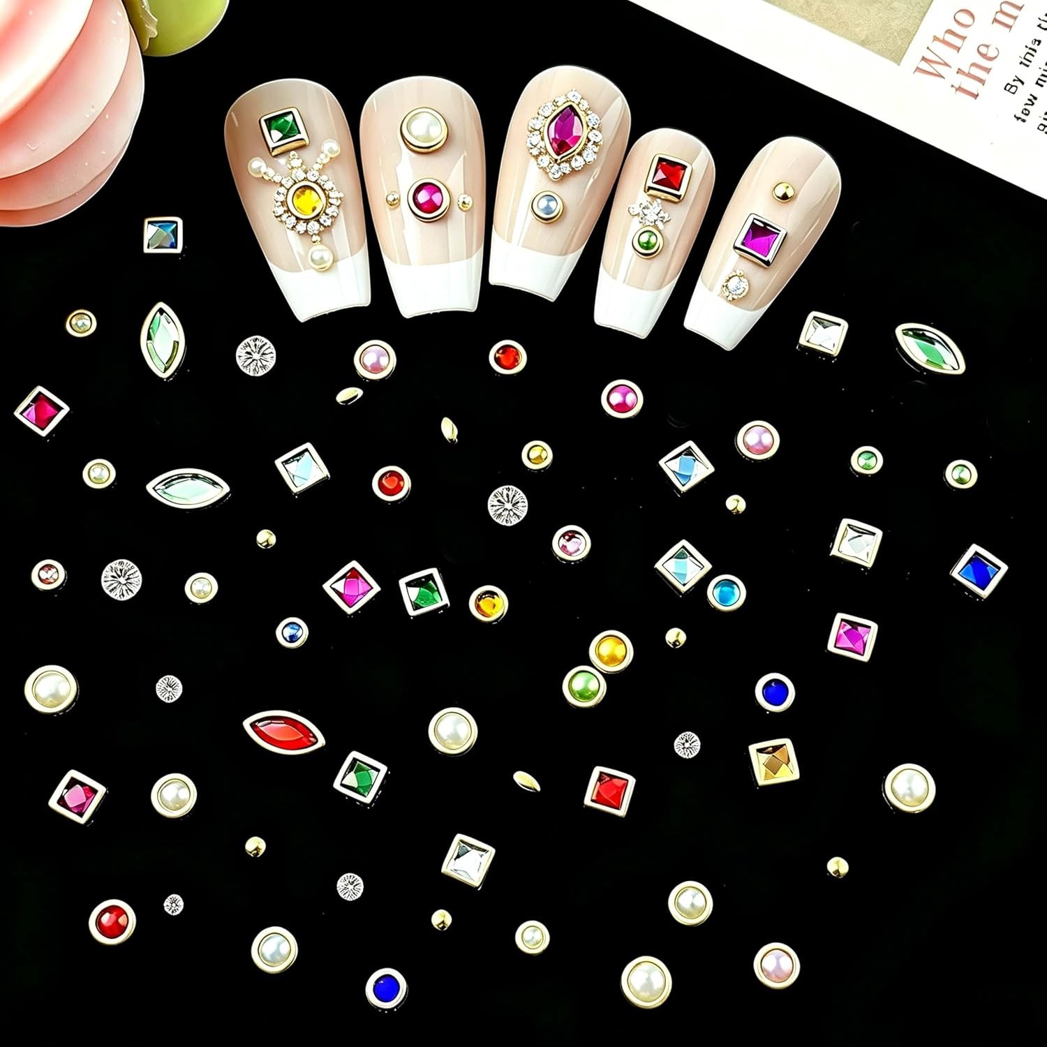 LERBOU 3D Nail Charms & Gems Kit, Vintage Mixed Shapes, 15 Grids