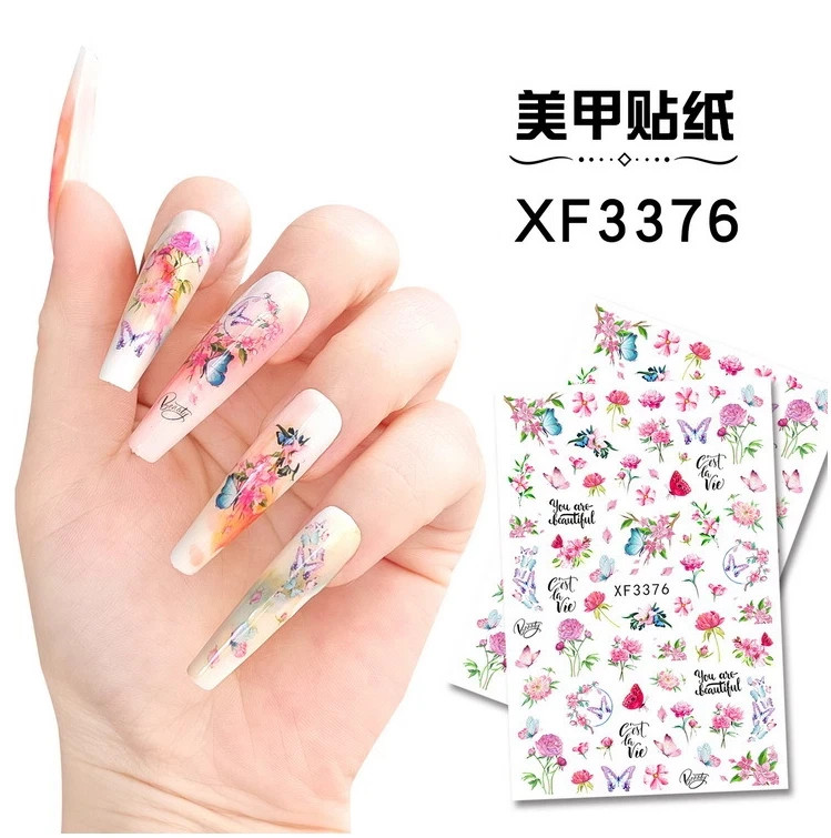 12Pcs Flower Nail Art Stickers Floral Butterfly Rose Women Girl Decorate NS36