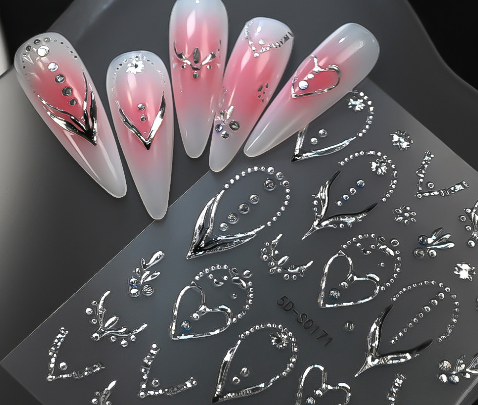 2Pcs Flower Rhinestones French Daisy Nail Art Stickers 3D Self-Adhesive NH21