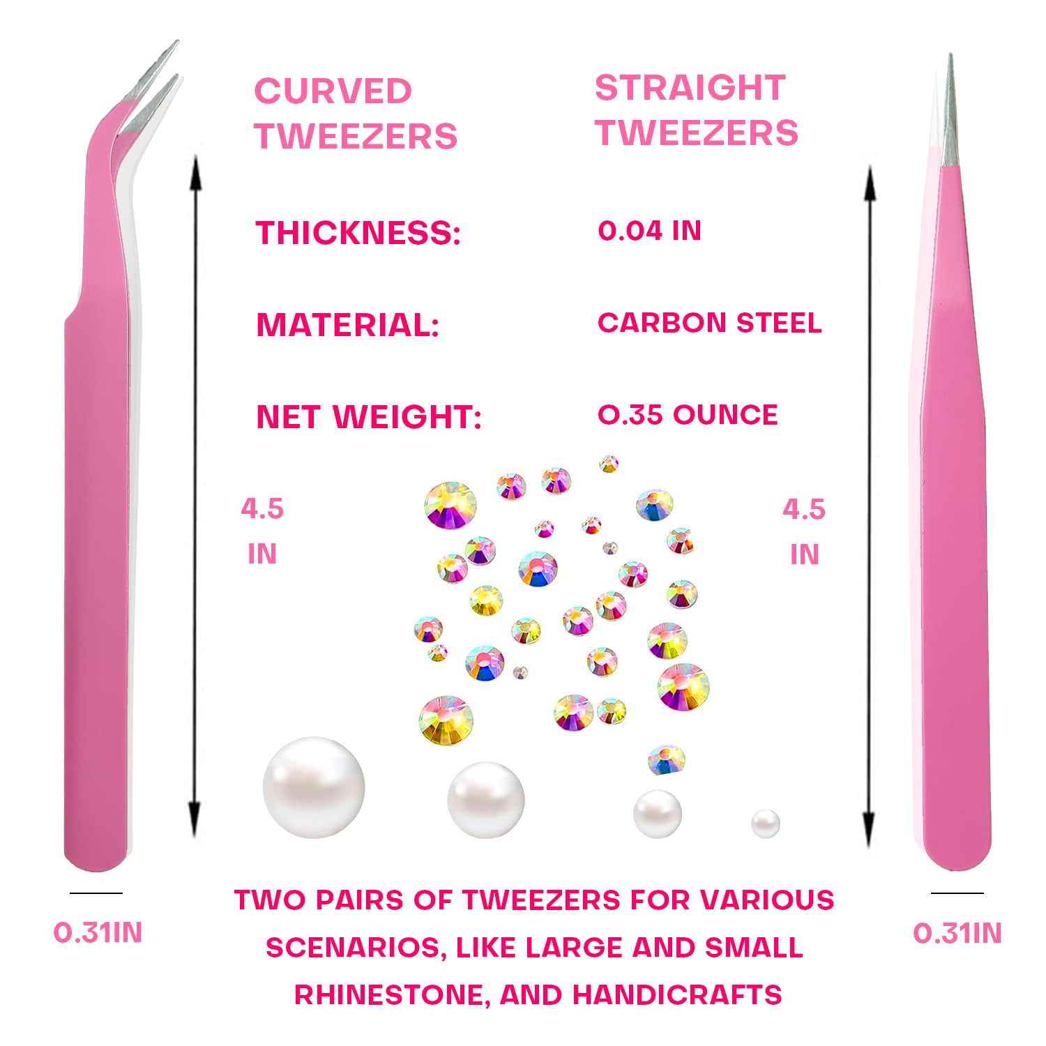 8 Pink Rhinestone Picker Tool Set – 2 Pcs Dual-Head Wax Pens with 2 Wax Tips and