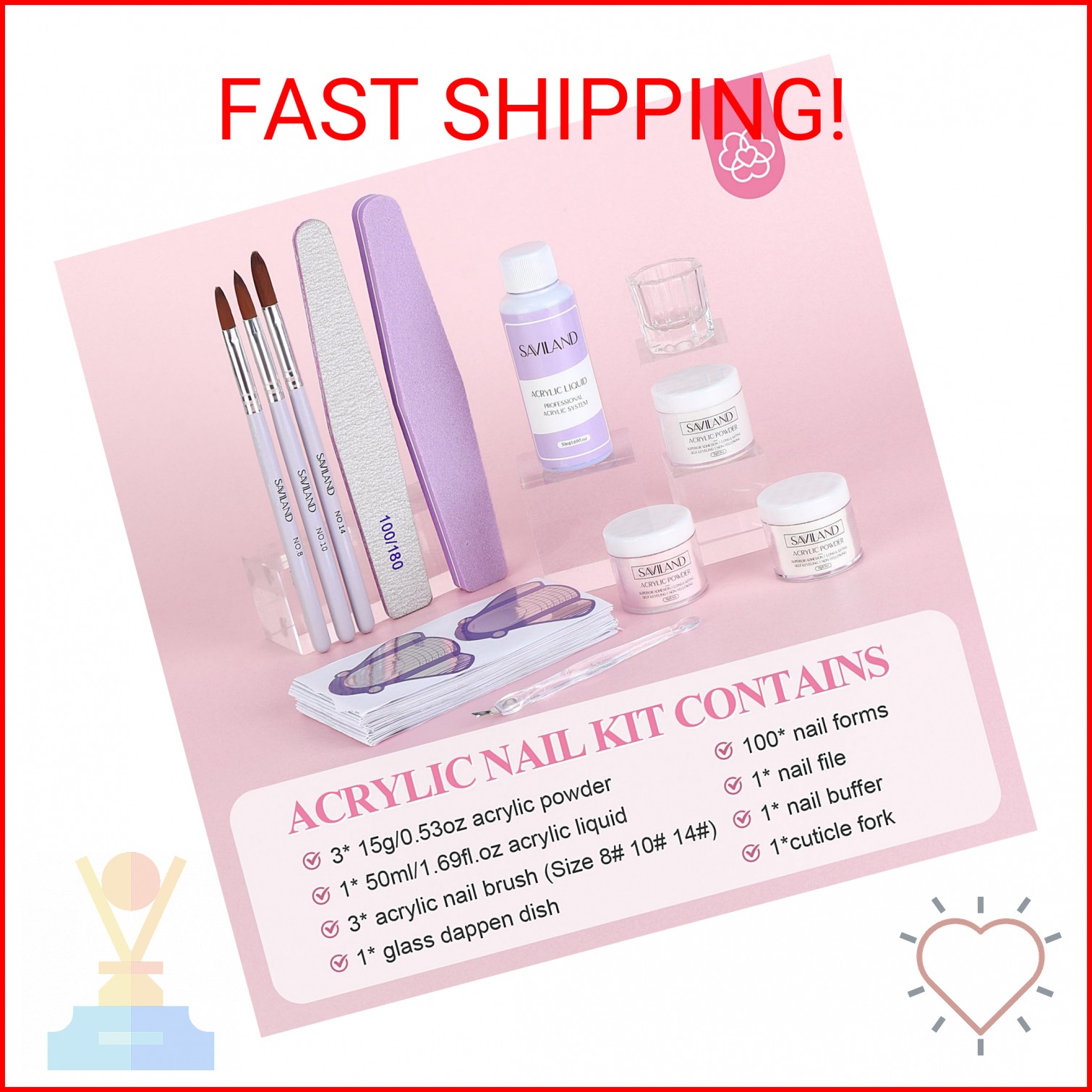 SAVILAND Acrylic Nail Kit Starter Set: Acrylic Nail Kit for Beginners with Every
