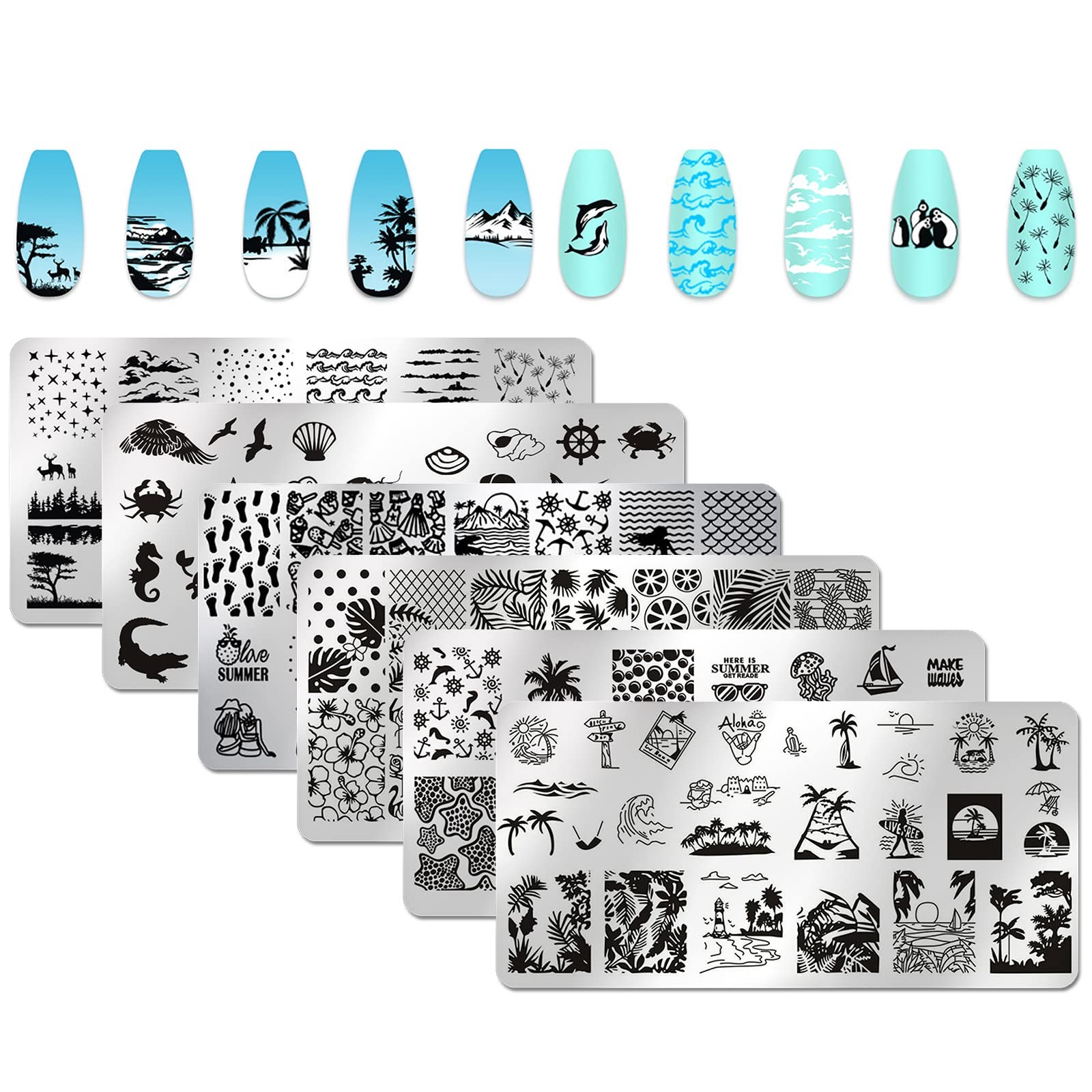 6pcs Seaside Scenery Nail Stamping Plate Nail Stamping Kit for Nails Summer B…