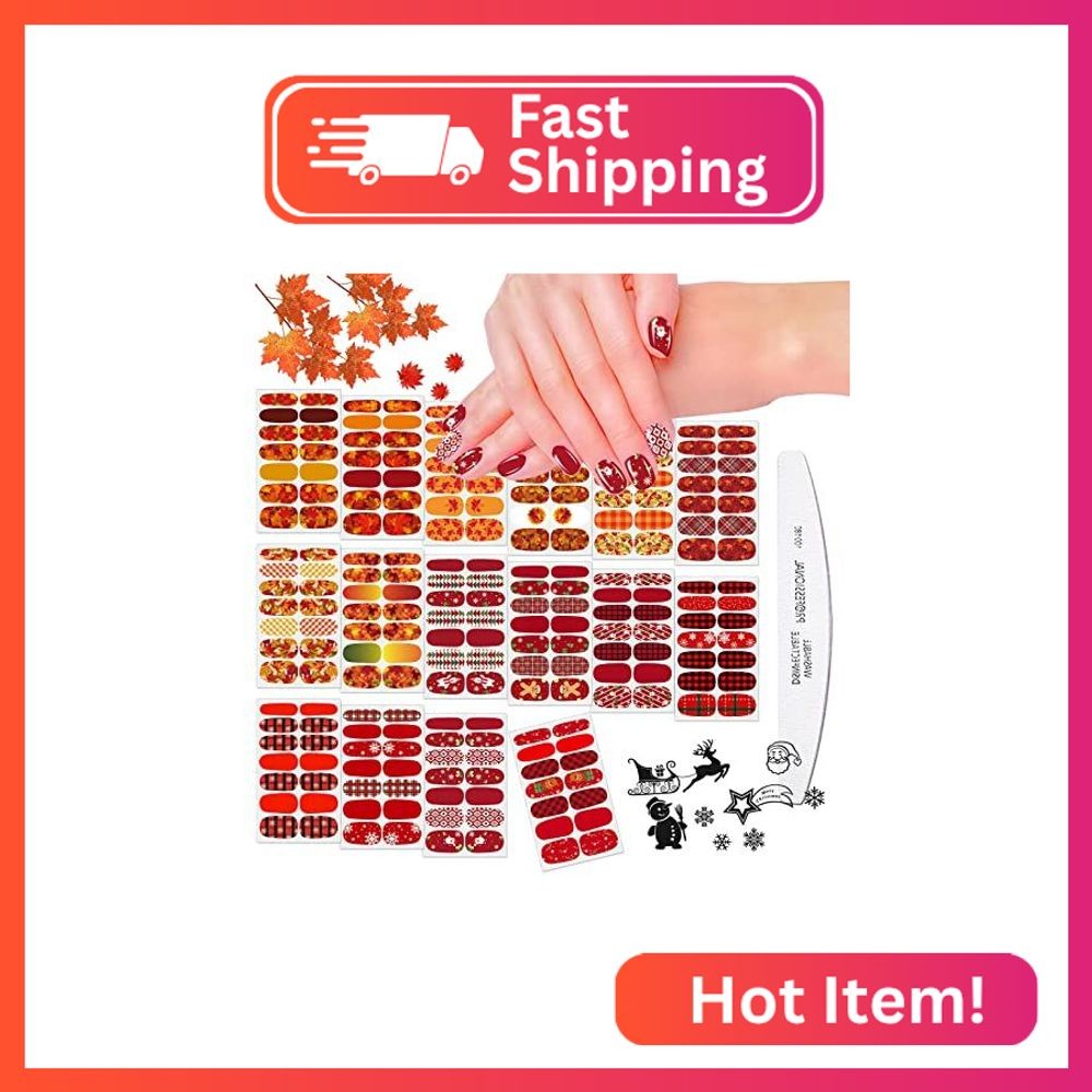 JERCLITY 224 Pieces 16 Sheets Holiday Nail Polish Strips Set Christmas Nail Stri