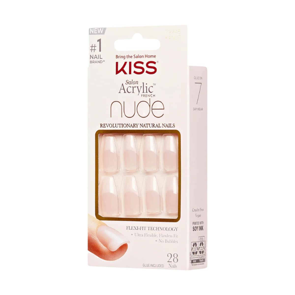 Salon Acrylic French Manicure Set, ‘Leilani’, Medium Length, Nude Square Press-O
