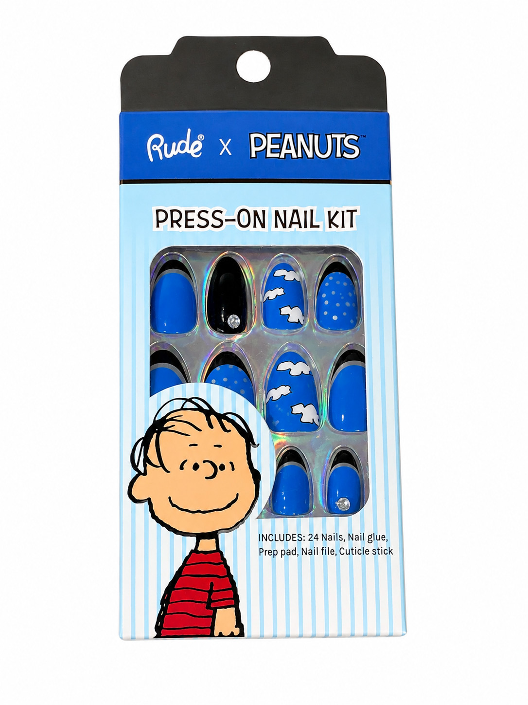 RUDE x Peanuts Press-On Nail Kit Linus Blue Clouds 24 Nails New Sealed