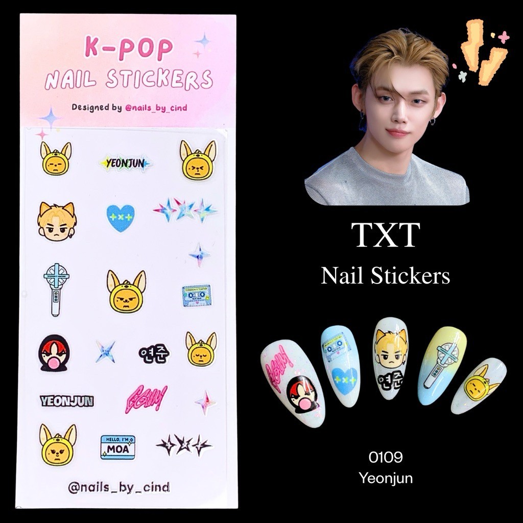 TXT TOMORROW X TOGETHER KPOP NAIL STICKER FAN MADE KOREA SOOBIN YEONJUN I Z10