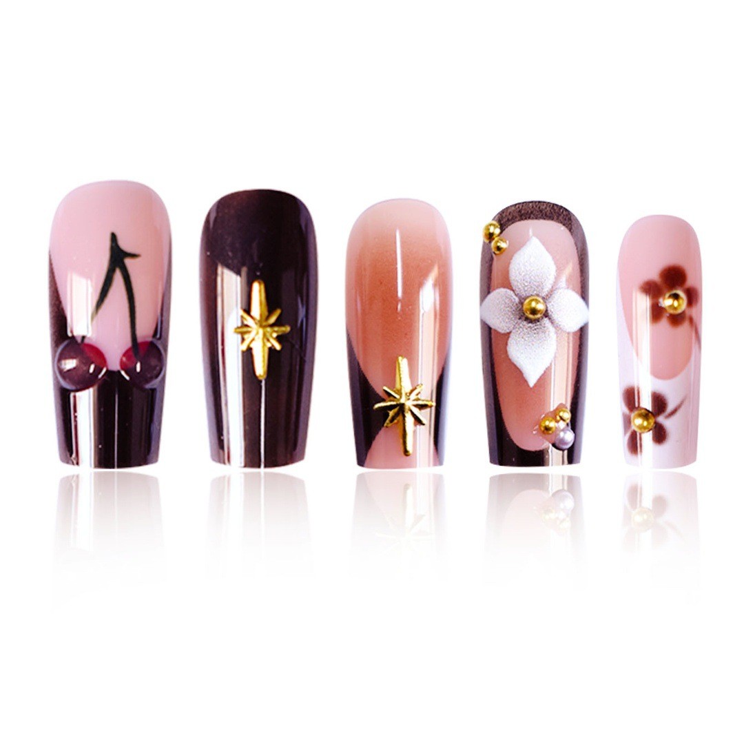 Wholesale Cherry Star Flower Square Press On Nails Removable