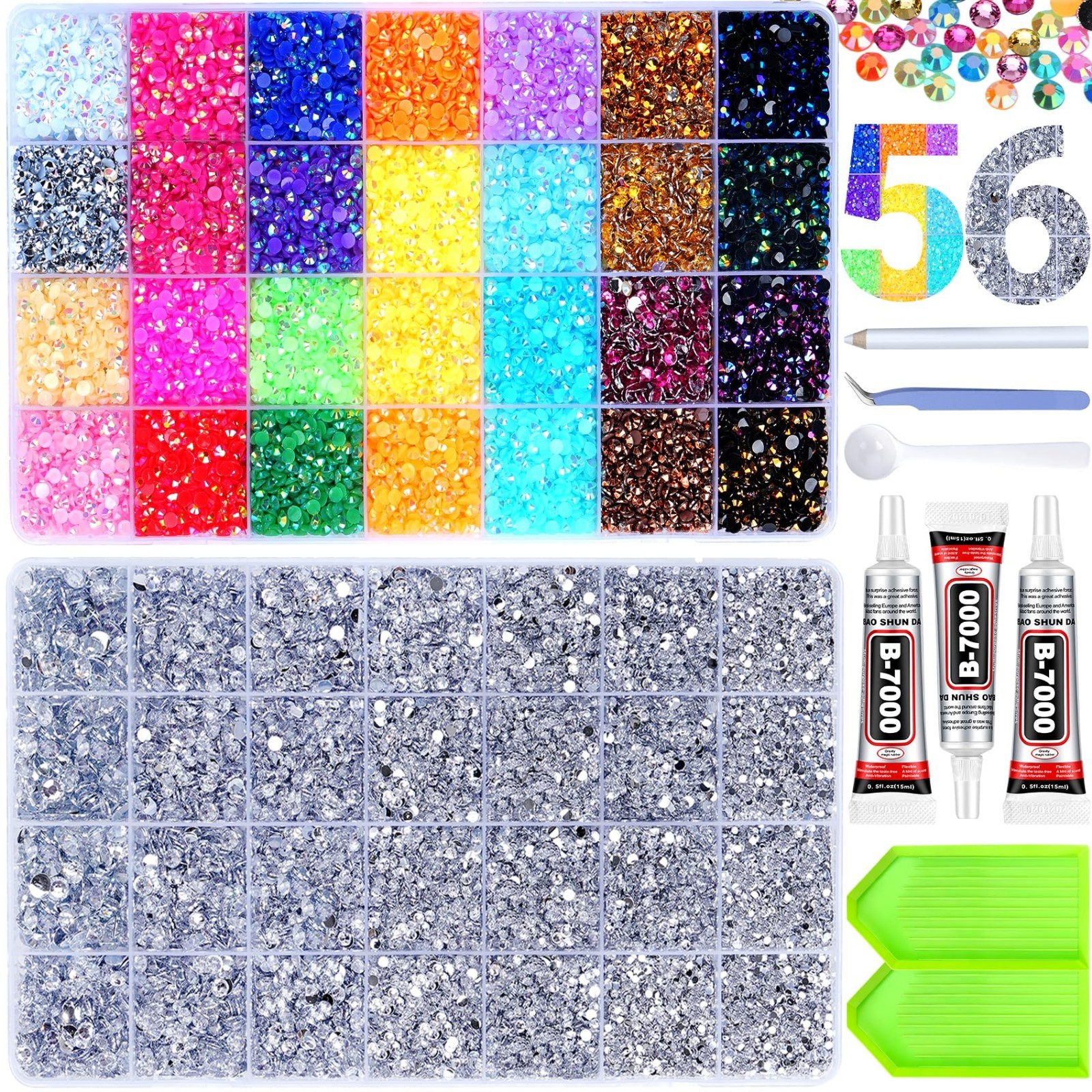 46000 Pcs Multicolor Jelly Rhinestones & Silver Flatback Gems for Crafting Kit,