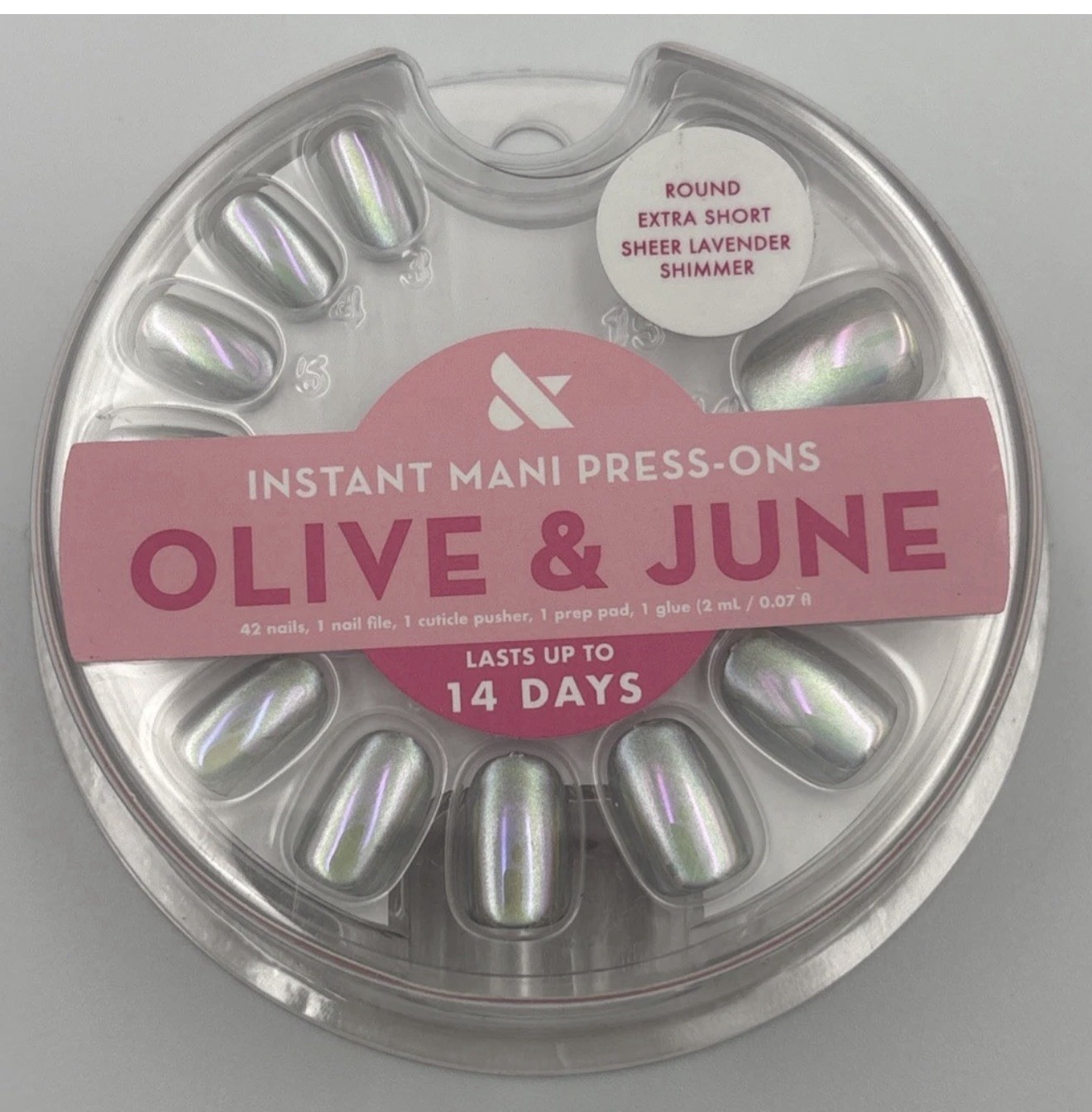 Olive & June Instant Mani Press On Sheer Round Ex Short Lavender Shimmer Nails