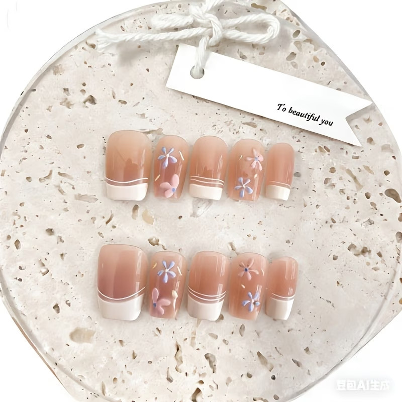 10pcs Set of Summer Handmade Cherry Blossom High-End Removable Wearable Nails
