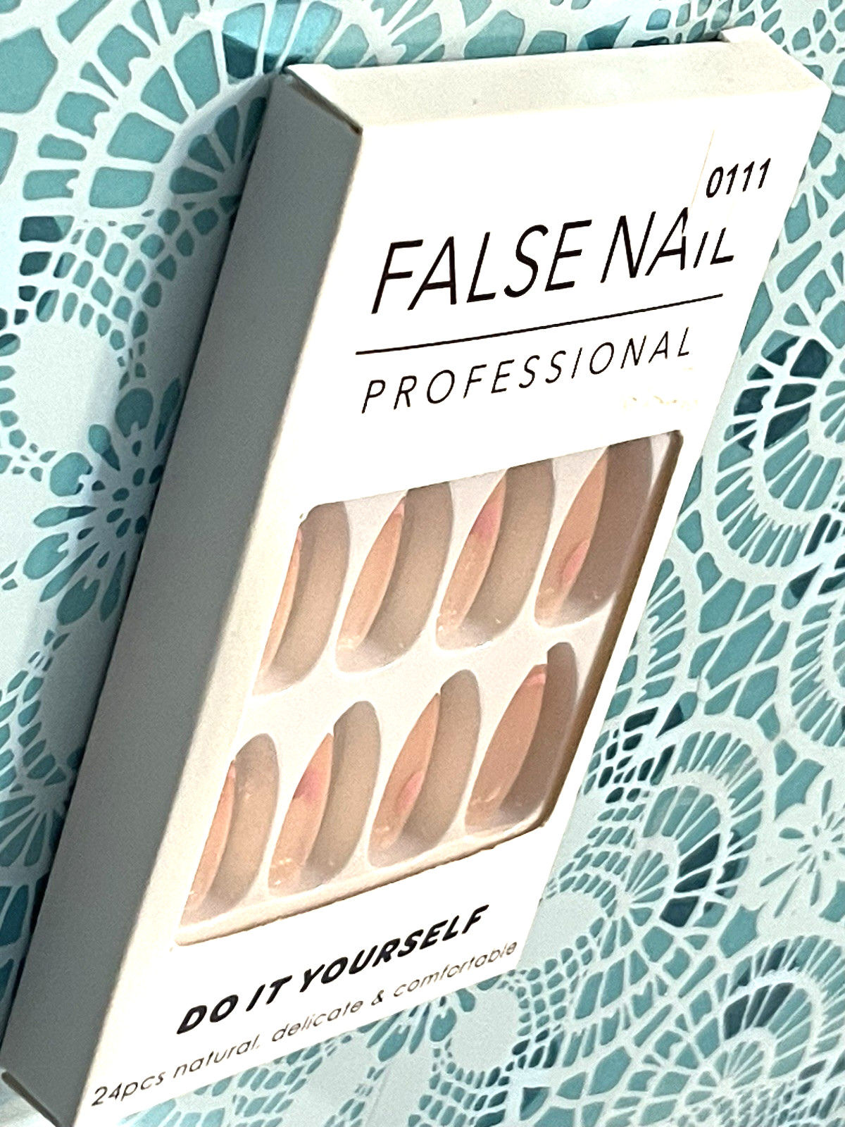 False Nail Professional NUDE with DOUBLE FRENCH PINK HEARTS DETAIL Press On Mani