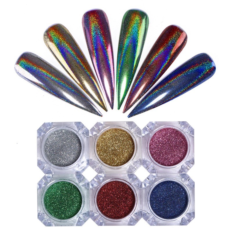 New 6 Colours Rainbow UNICORN Holographic Mirror Effect Powder Nail Art Pigment