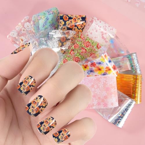 300 Sheets Nail Foils Transfer Nail Art Stickers Solid Flower Holographic Laser