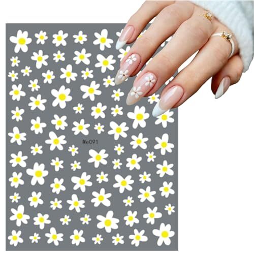 6Sheets Daisy Nail Art Stickers,Floral Daisy Nail Decals Spring Summer flower-3
