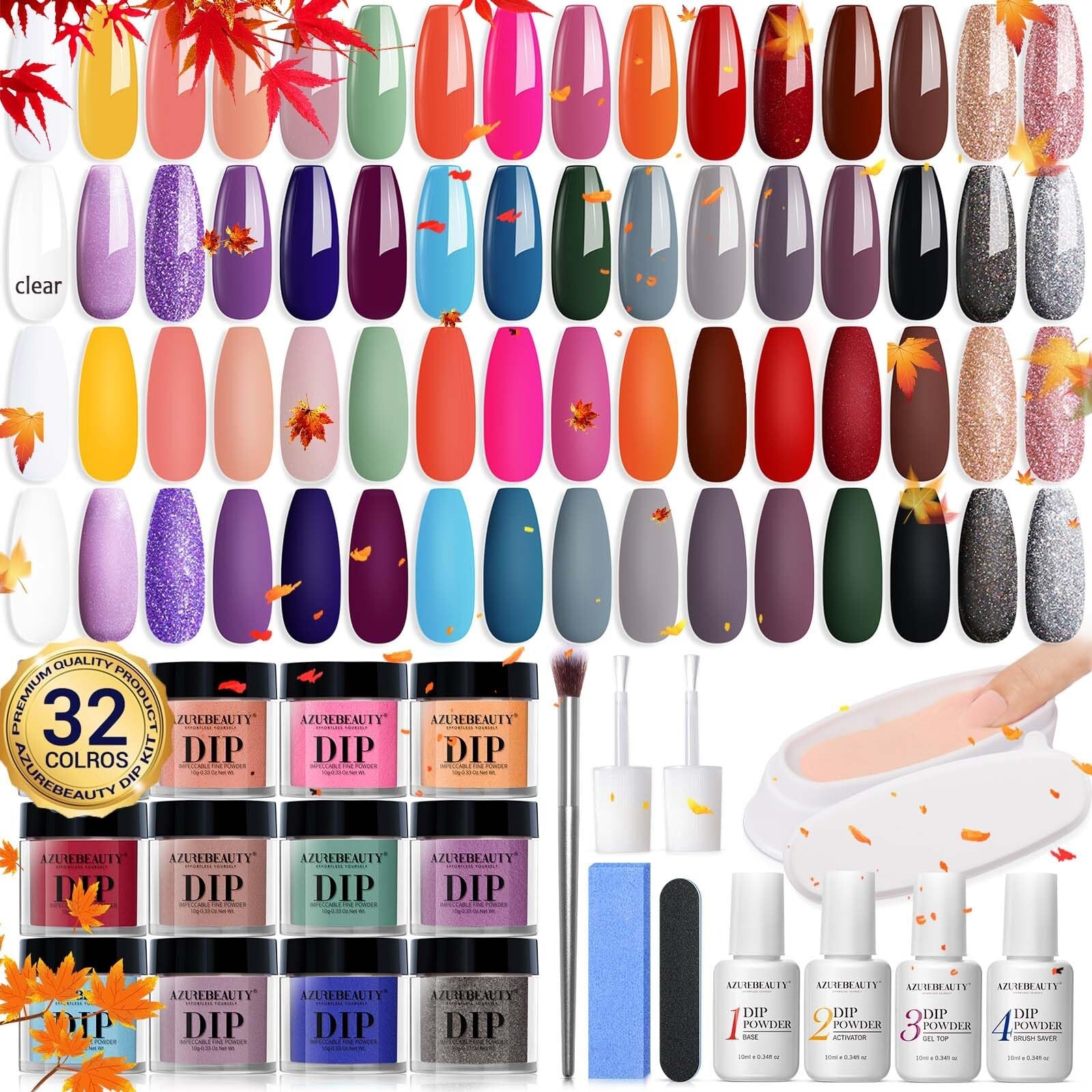 42 Pcs Dip Powder Nail Kit, AZUREBEAUTY All Season Color Series Nail Dipping …