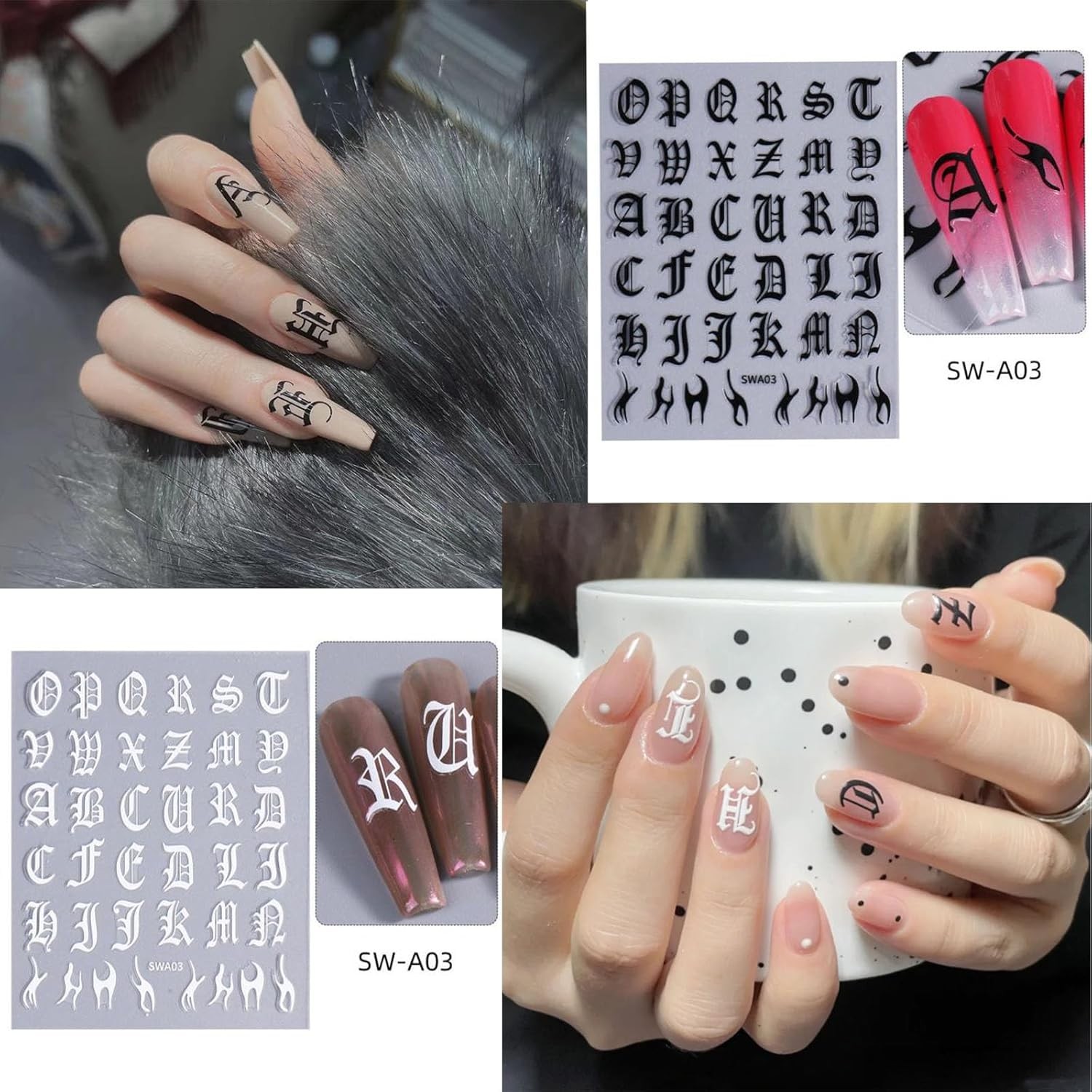 8 Sheets Letters Nail Stickers Decals Alphabet Numbers Nail Decals for Nail