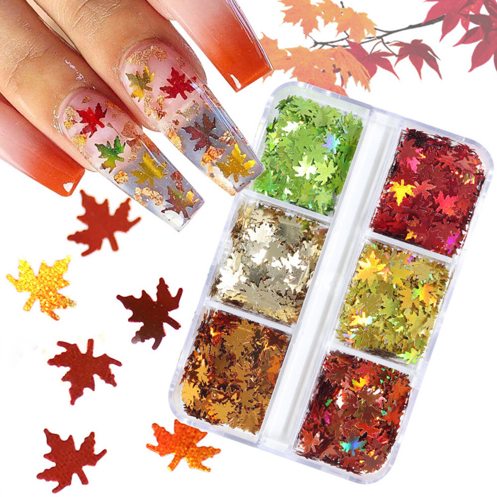 Autumn Maple Leaf Nail Art Glitter Sequins Flakes Nails Stickers Decoration Tip