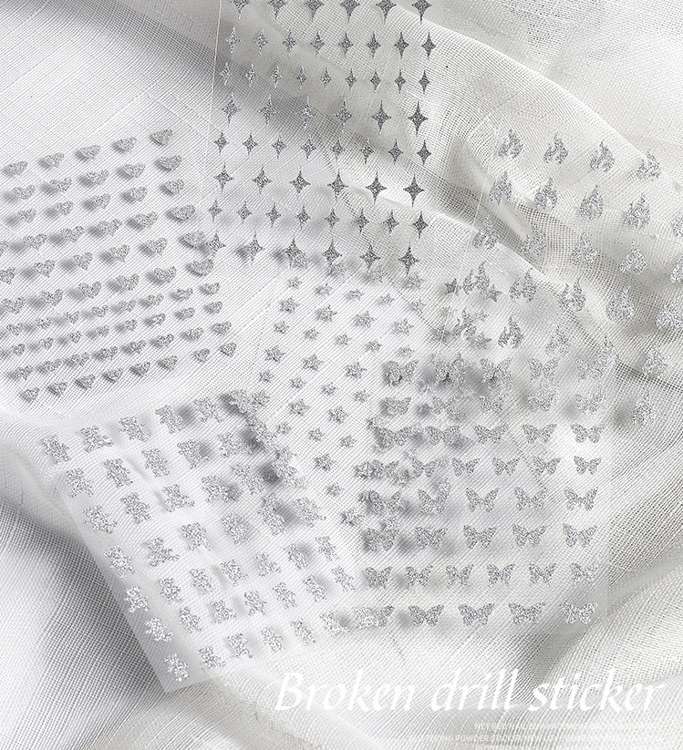 White Glitter Nail Stickers Heart Star Butterfly Bear Flame Transfer Decal NS53