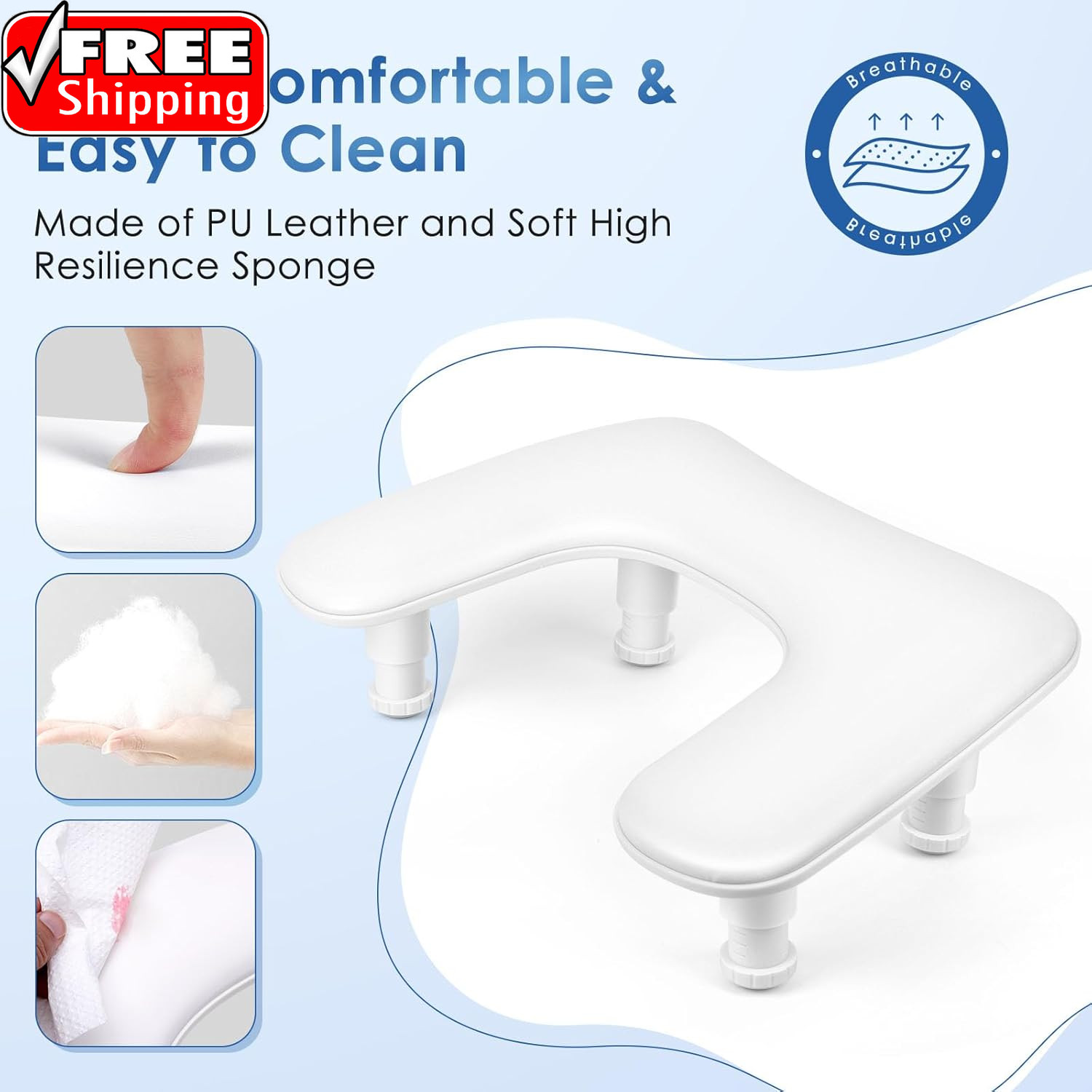 Arm Rest for Nails Tech: U-Shaped Adjustable Nail Armrest | PU Leather Manicure