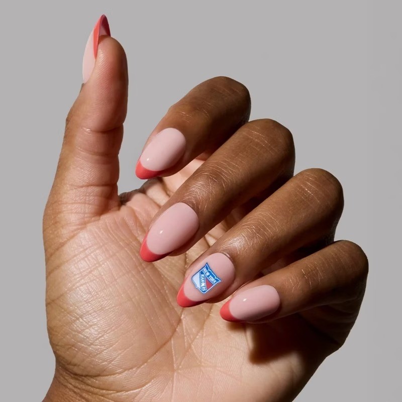 New York Rangers Press-On Nails: Almond Shape, Gloss Finish, 30 Pieces