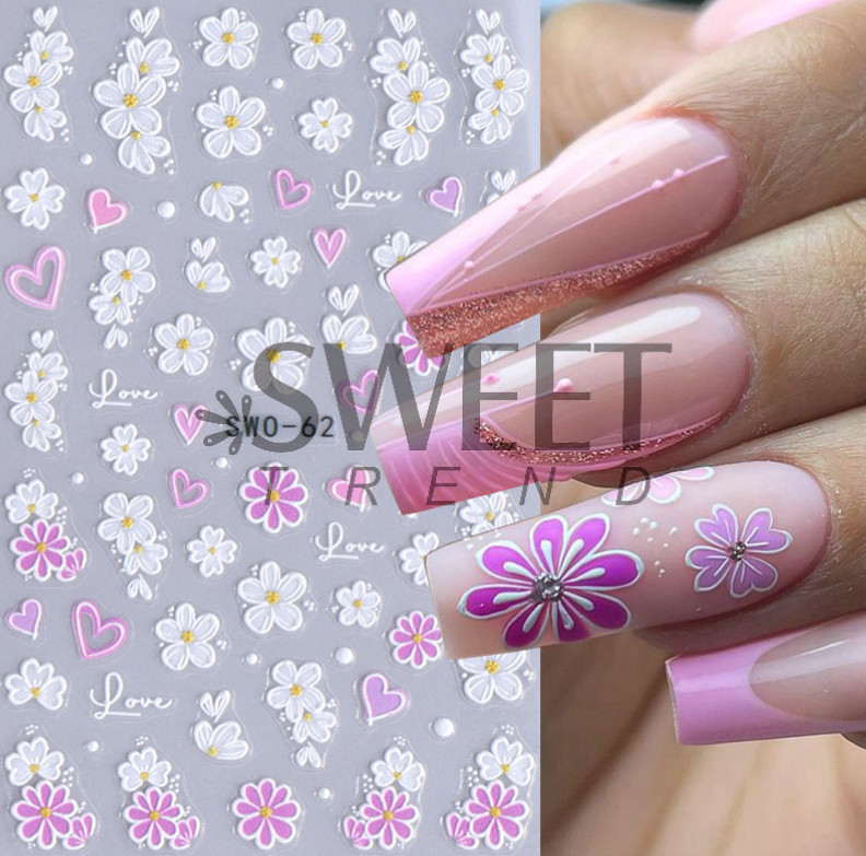 5D Embossed Camellia Floral Flowers Heart Nail Art Stickers Decals DIY NS52