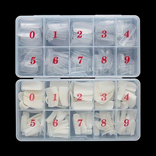 Half Cover Acrylic False Nail Tips, 1000PCS Fake Nail Shape Clear+Natural