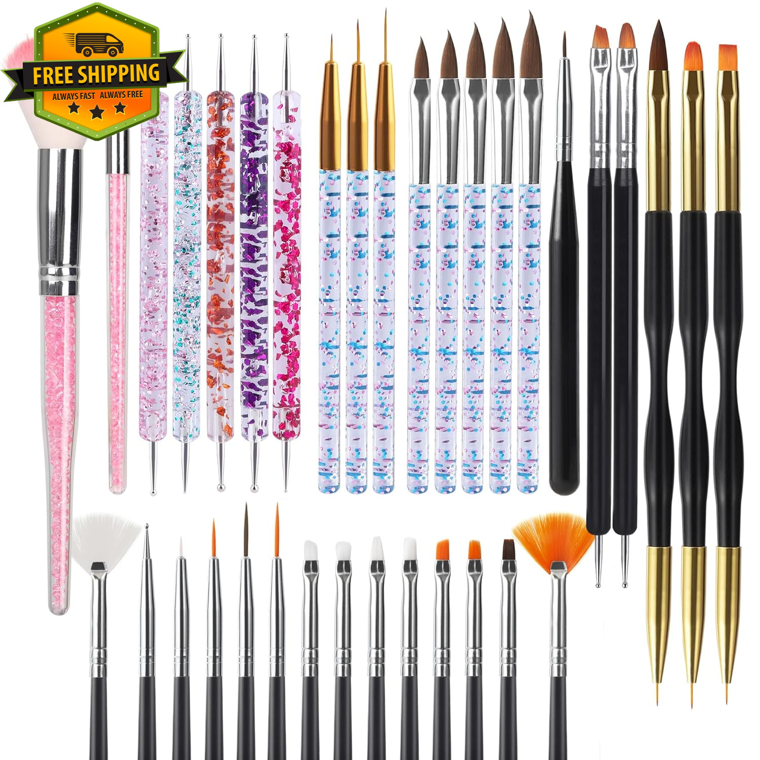 35PCS Nail Art Brush Set Dotting Tools Striping Pens Dust Brush For DIY Design