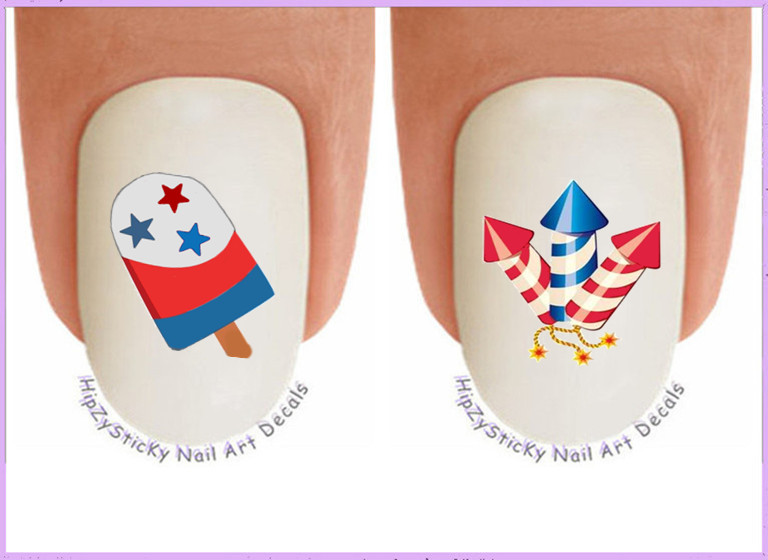 Nail Art J713 July 4th RWB Popsicle Fireworks Waterslide Nail Decals Transfers
