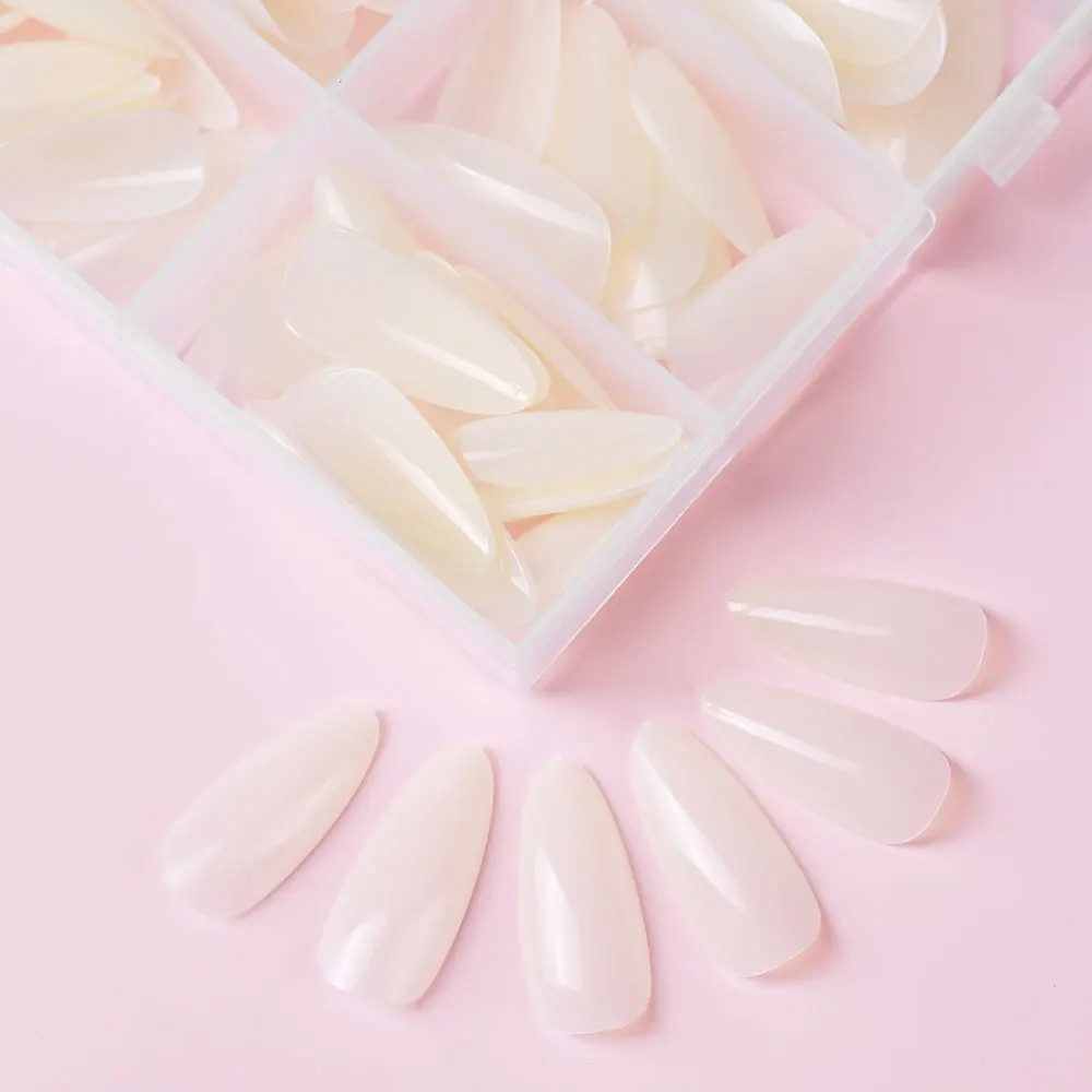 120Pcs Short Almond Press On Nails Cherry Red Milky White Fake Nails