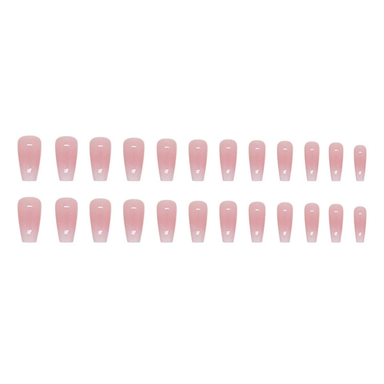 24 Pcs Ombre Glitter Coffin Press On Nails – Glossy Art Deco Design