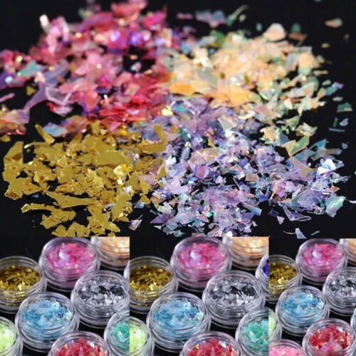 12Colors Acrylic Art Ice Shell Mylar Manicure Glitter Paper Decoration Foil Nail