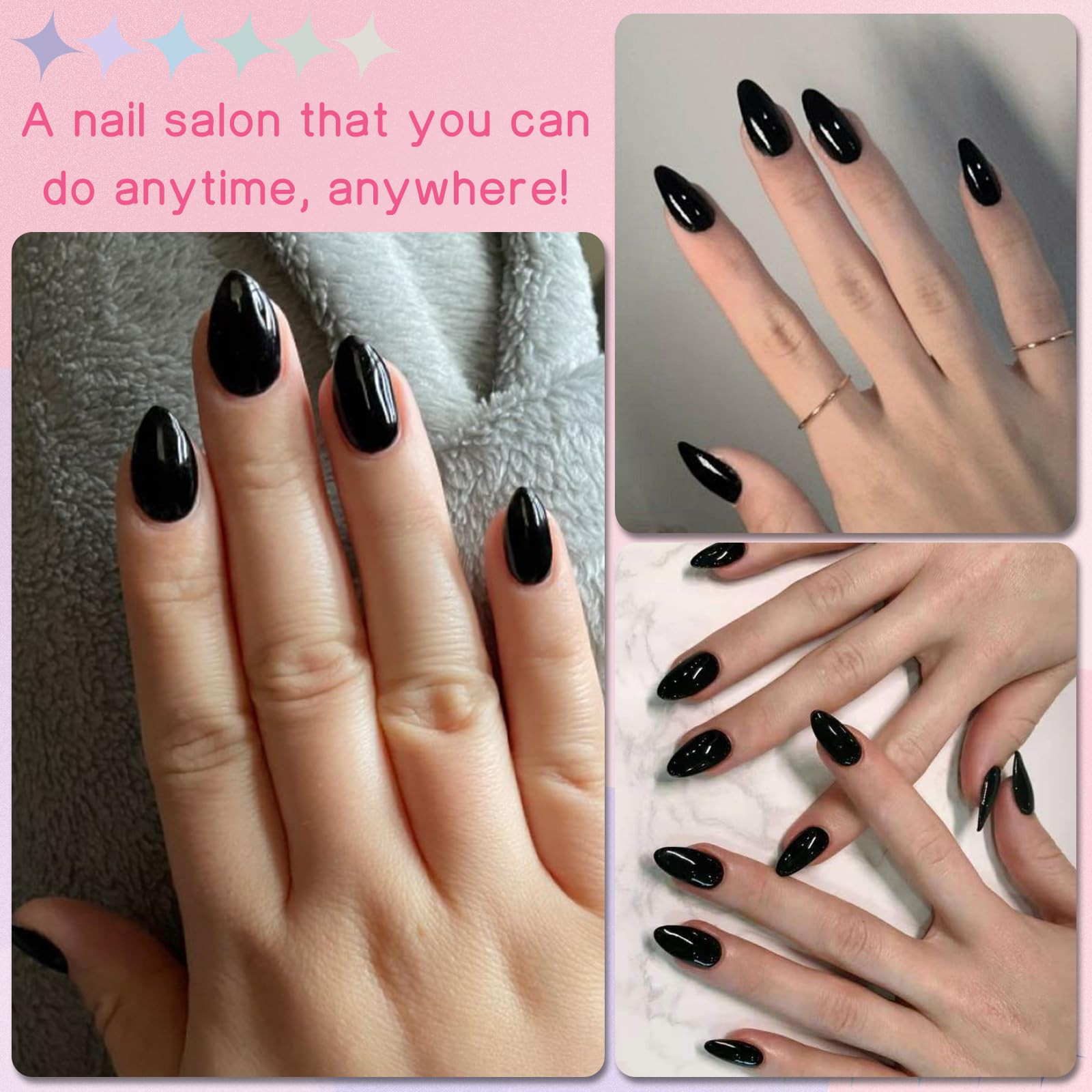 360pc Almond Press on Nails Short Fake Nails Black Glue on Nails XS Short Acryli