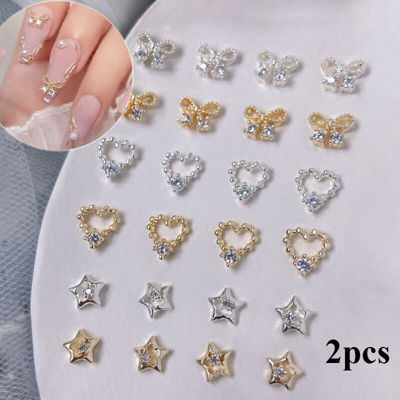 2pcs DIY Heart Butterfly Nail Art Decor Zircon Jewelry 3D Nail Art Rhinestones ⇓
