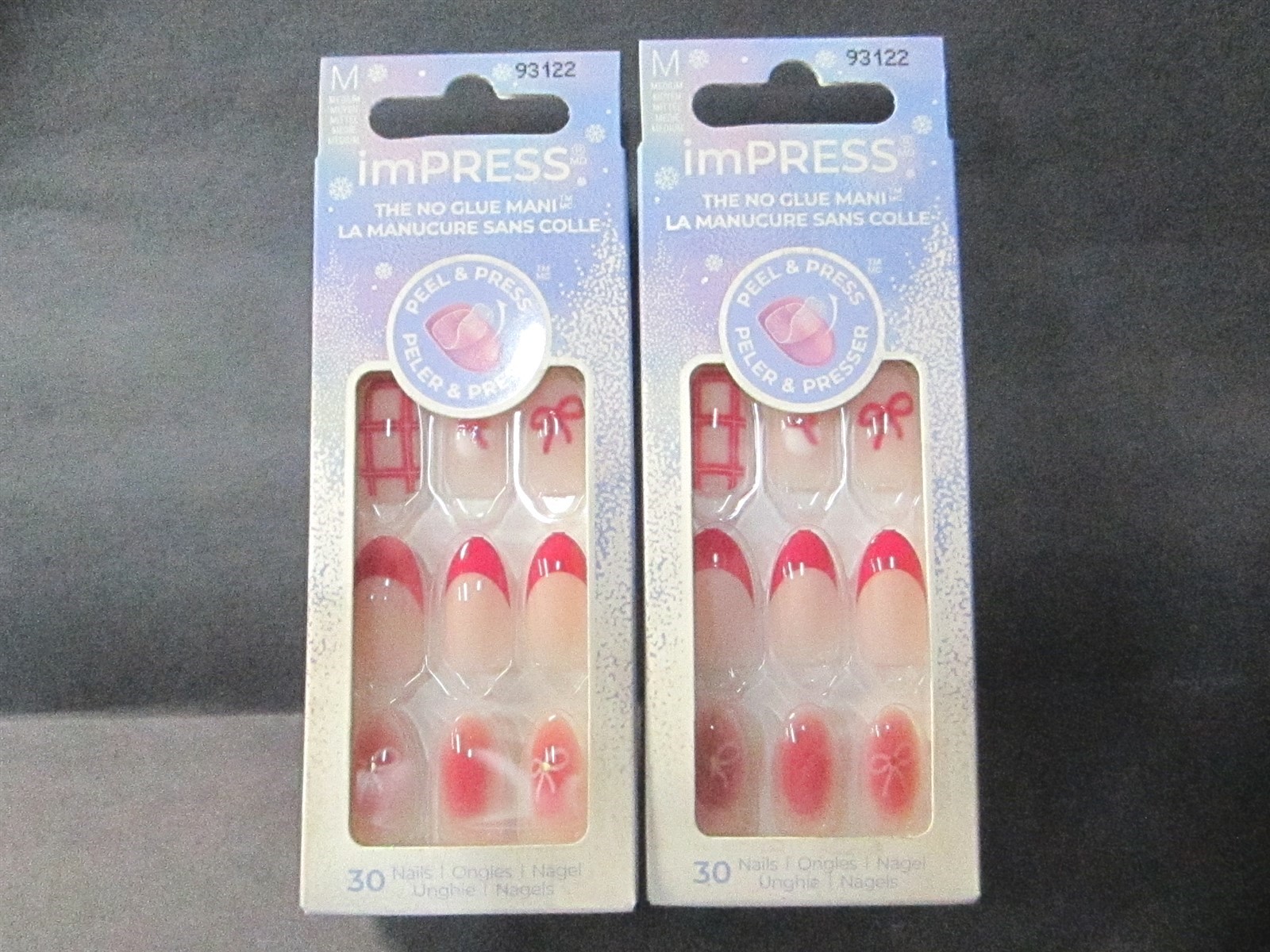 Kiss imPRESS Medium Almond Pink Yule Be Happy Holiday Press on Nails – Lot of 2