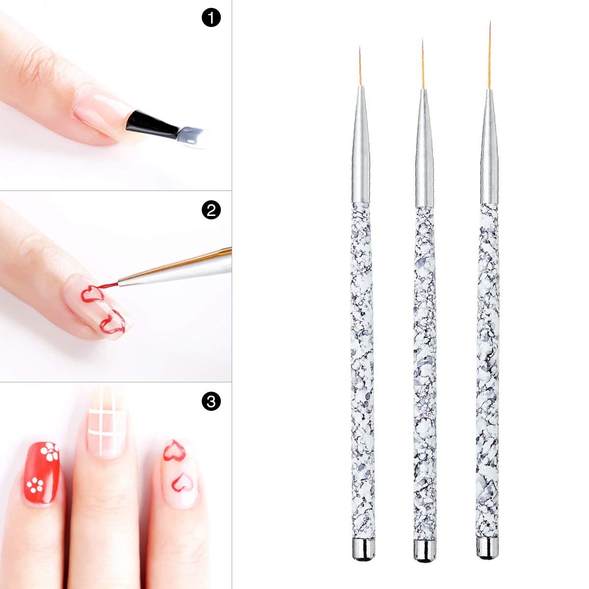 Marble Handle Nail Art Liner Brushes Set – Perfect for Short Strokes & Details