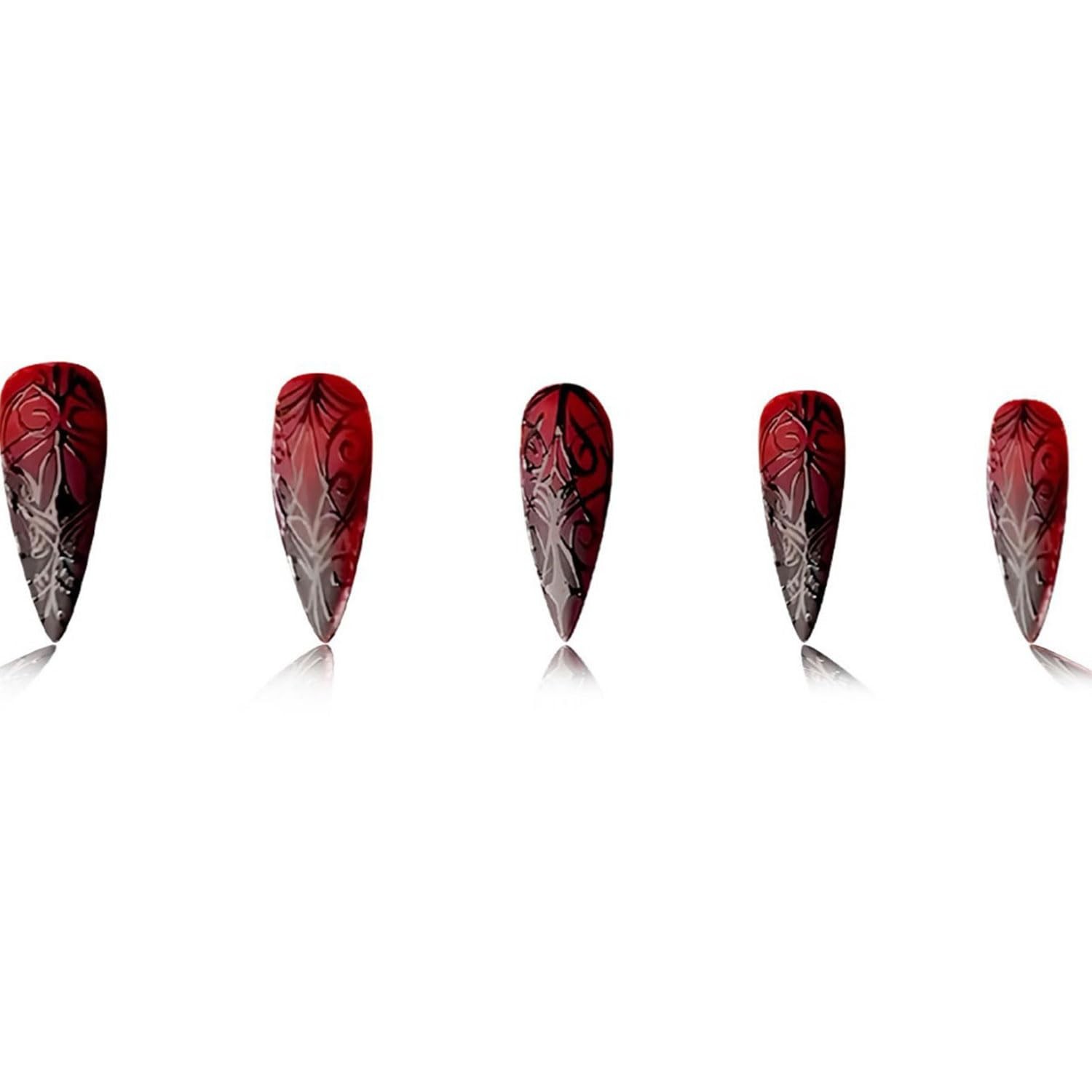 Halloween Press on Nails Medium Stiletto 24 Fl Oz (Pack of 1), Black Red-5