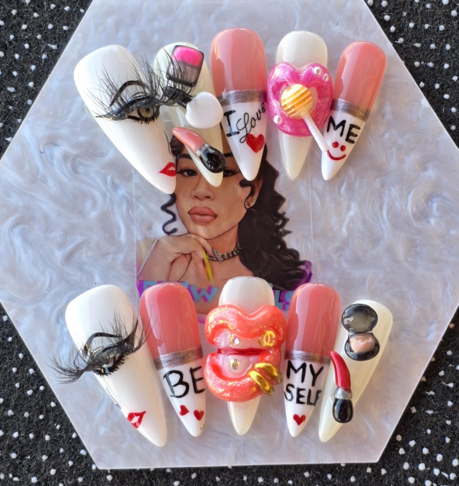 Handmade Press On Nails,Fasho Nails, Medium Size 1,5,4,6,8 Long Stiletto