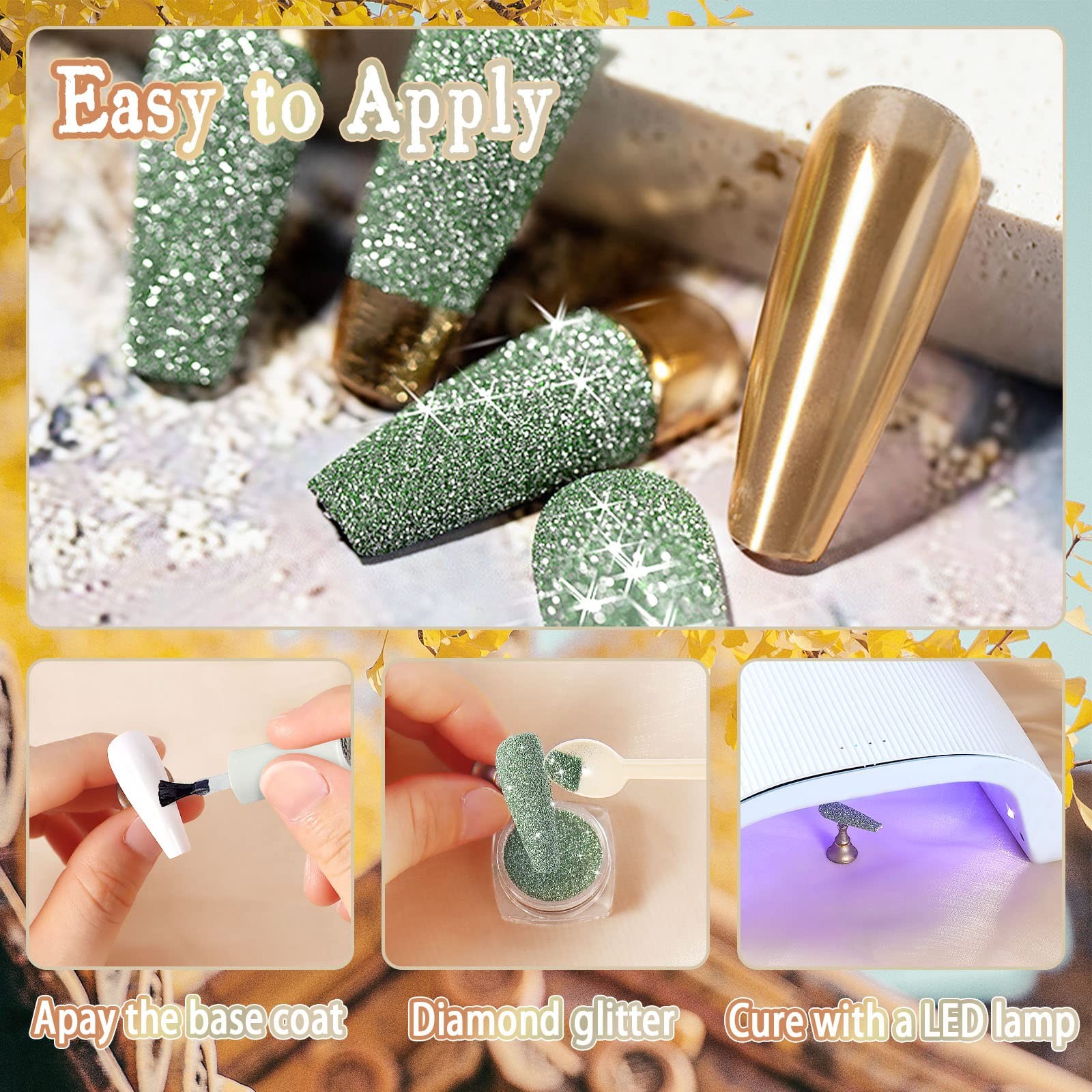 Diamond Nail Glitter 4 Colors Sparkling Korea Reflective Diamond Glitter Dust…