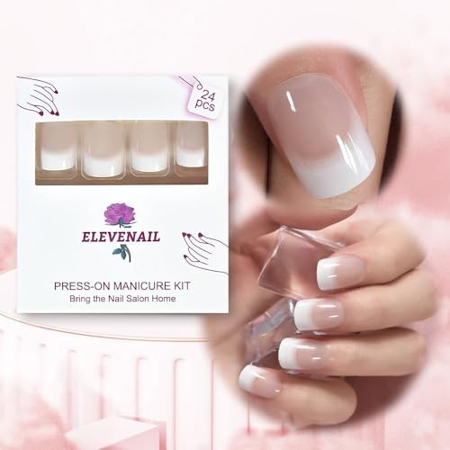Daily Natural Nude white Press on French Nails Short Squoval Fake Clear White