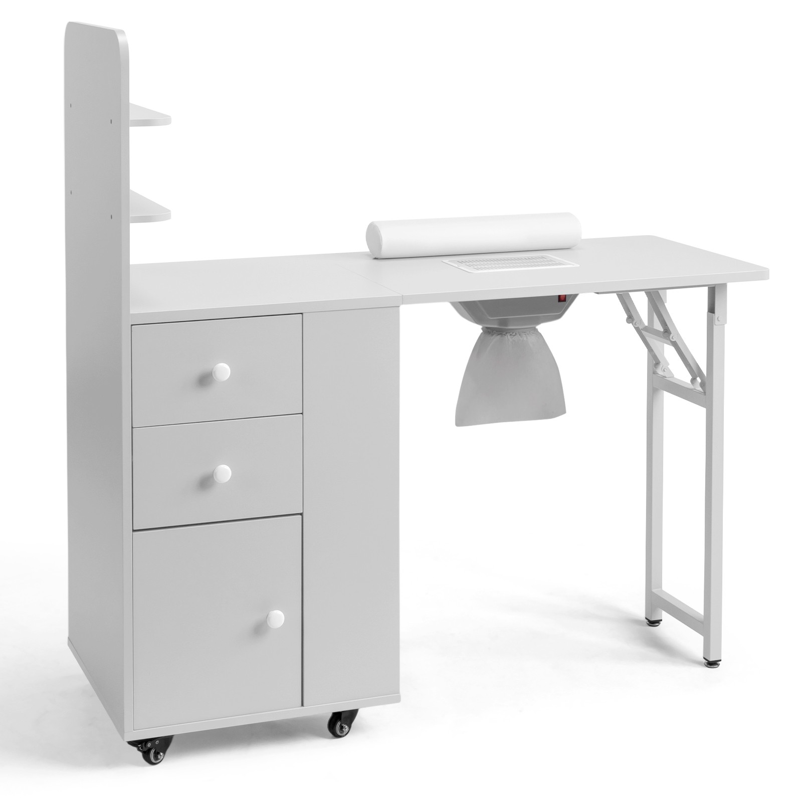 All-in-One Foldable Nail Table with Electric Dust Collector, Cabinet, Wrist Rest