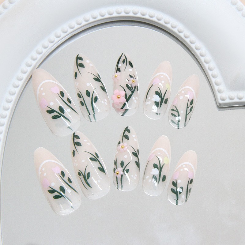 48 pieces of long almond shaped wearing armor,with a transparent nude base color