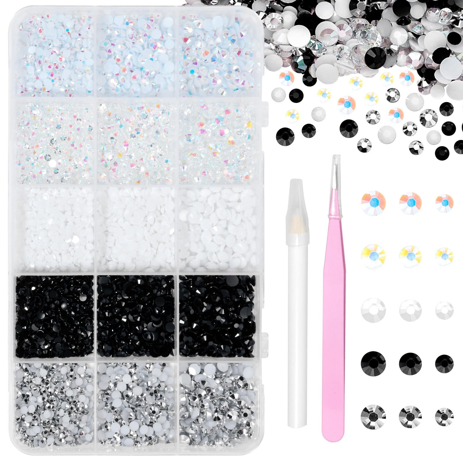12000 Pcs Resin Jelly Rhinestones for Crafting, Multi Sizes Flatback White Bl…