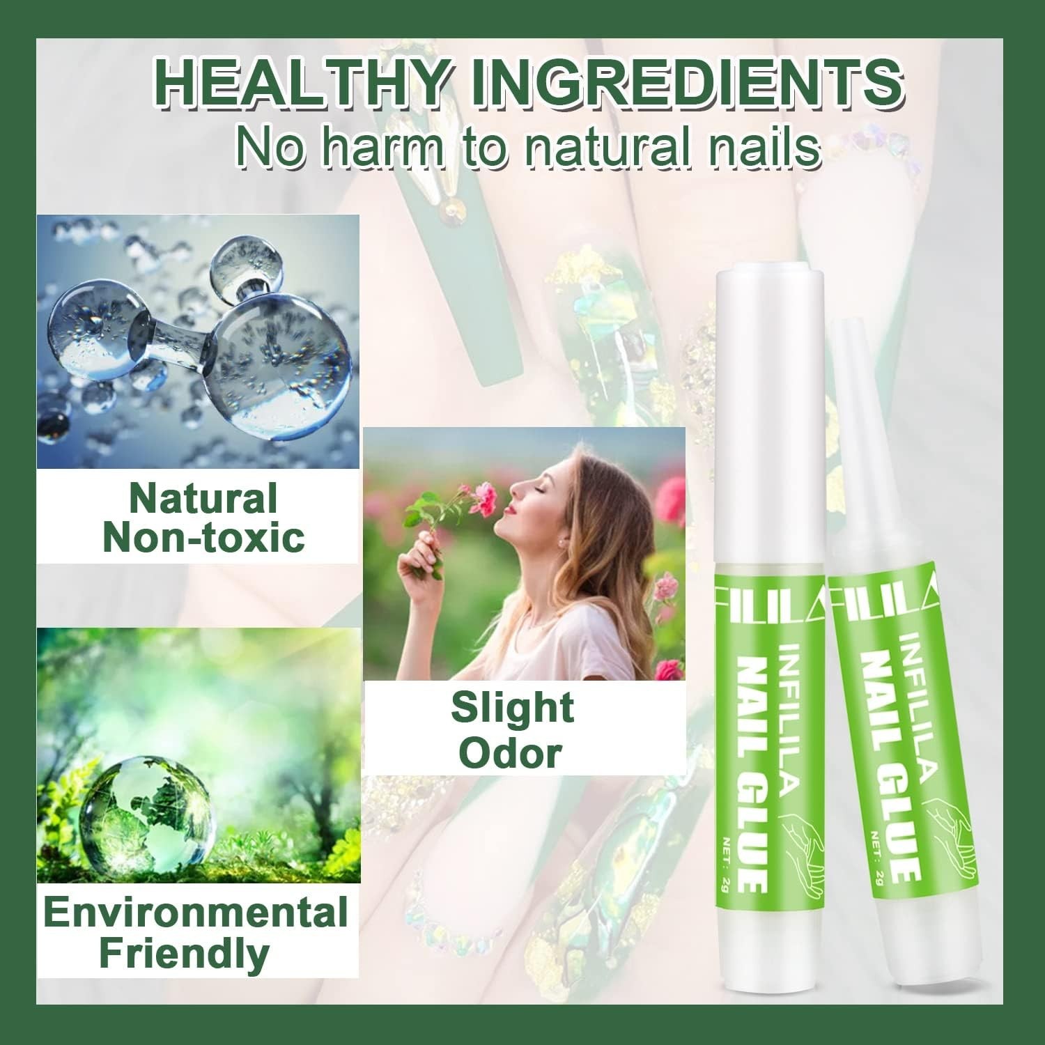 NXJ INFILILA Super Strong Nail Glue – Quick Dry 3-5 Seconds, 21+ Days Long-Lasti